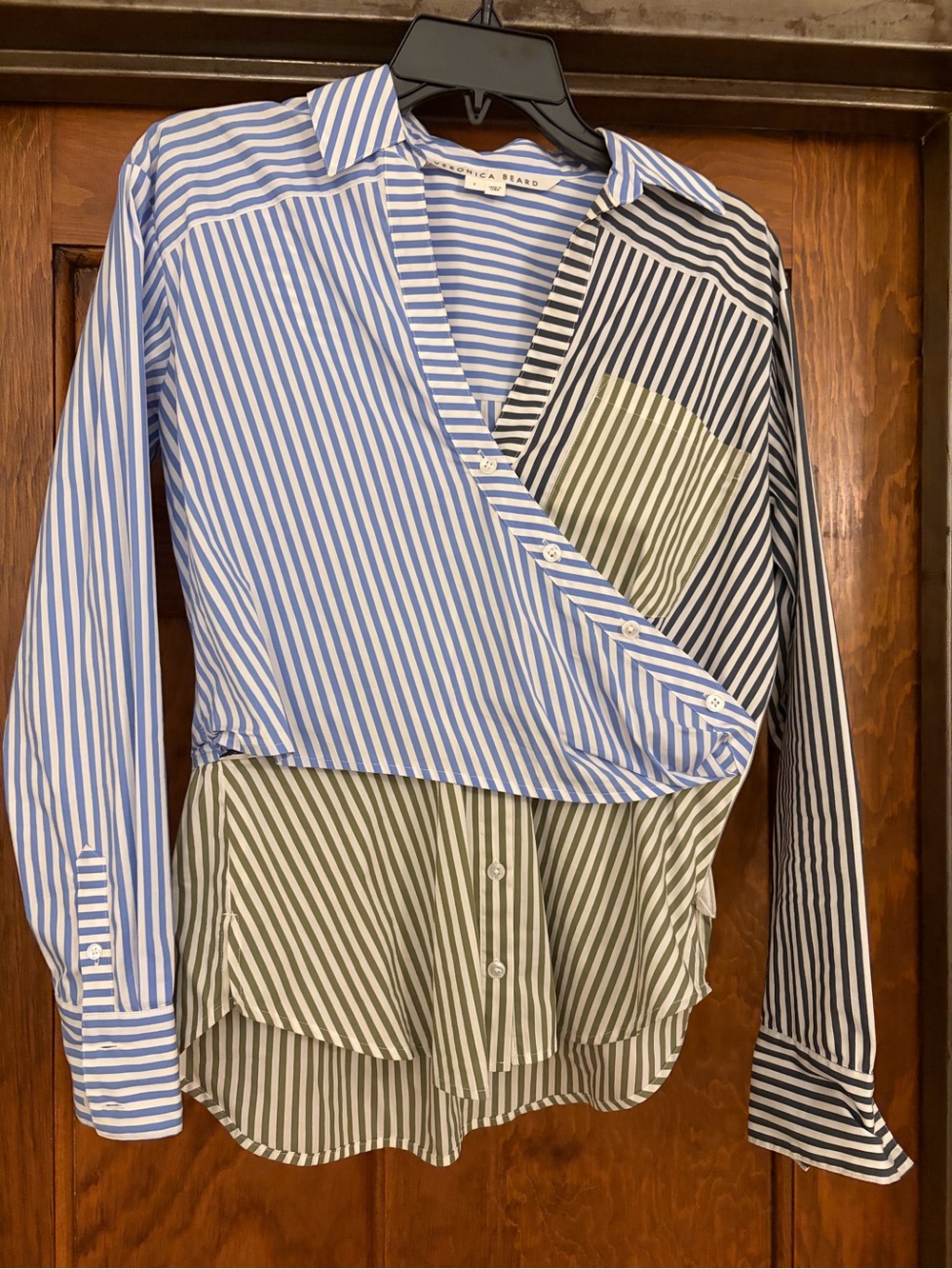 Veronica Beard Multi-Stripe Wrap-Front Blouse - Blue, Black & Olive